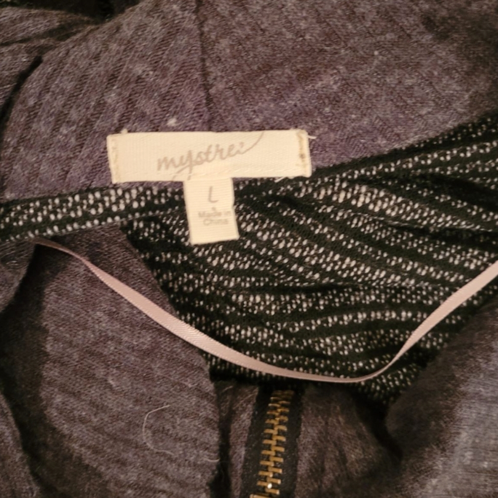 Mystree Women's Large Black and Grey Zip-up Hooded Sweater - Picture 4 of 4